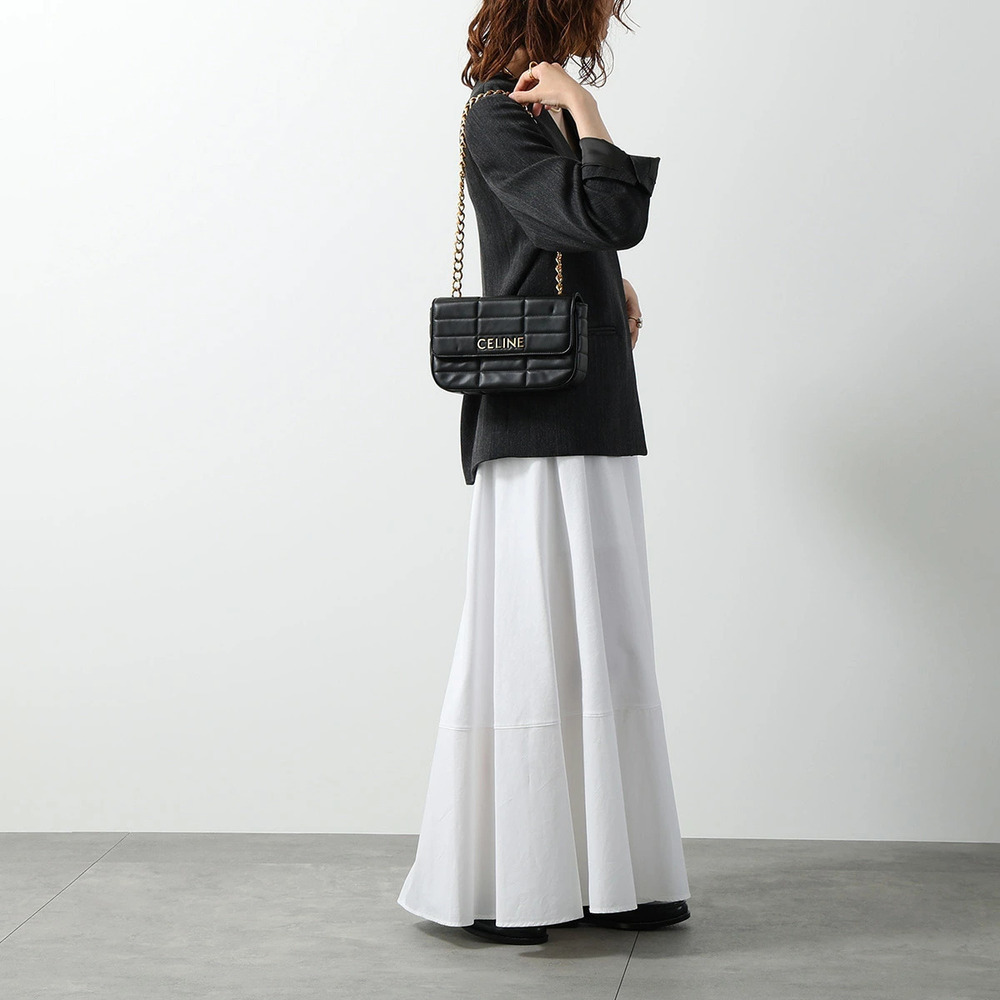 Celine Matelasse Monochrome Shoulder Bag Quilted Handbag Chain Black